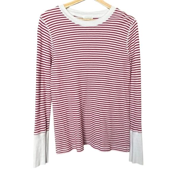 Sundance Elemental Joy Striped Thermal Long Sleeve Top Button Cuffs Red Size L - Picture 3 of 7